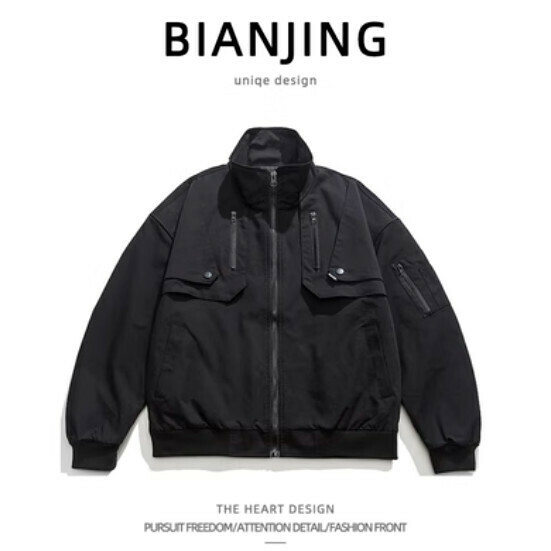 New stand collar jacket [black] (size: S-2XL) (please contact customer service to confirm the delivery size after placing the order)
