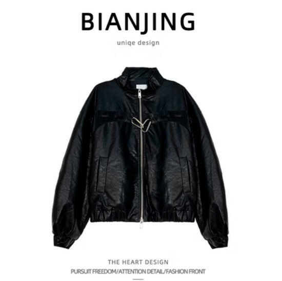 New stand collar pu leather jacket [black] (size: S-3XL) (please contact customer service to confirm the delivery size after placing the order)