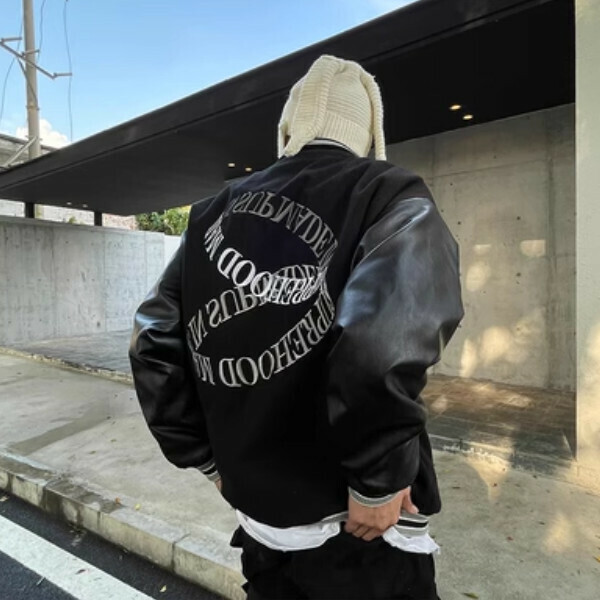 New high street hip-hop baseball uniform jacket [black quilted M-2XL size, confirm the delivery size with customer service after placing the order]