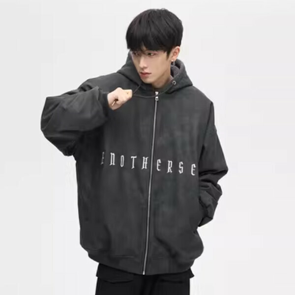 New velvet and thickened letter suede embroidered jacket [Black M-XL sizes, confirm delivery size with customer service after placing order]