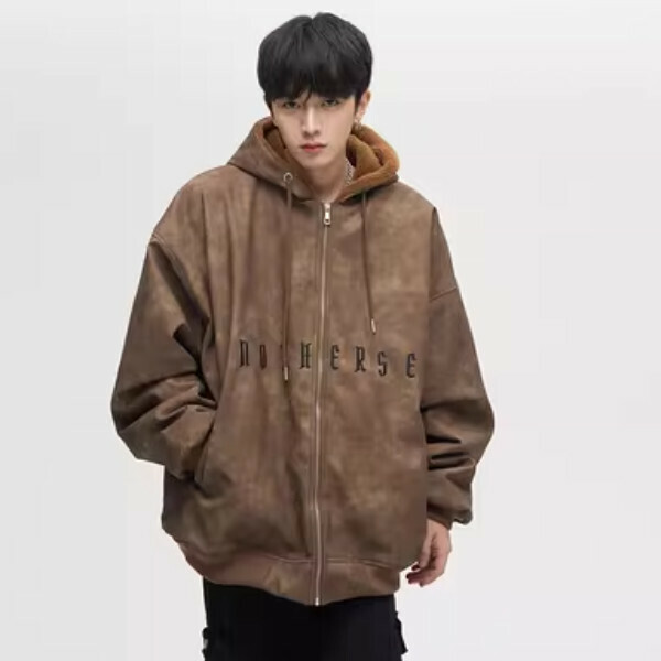 New velvet and thickened letter suede embroidered jacket [brown M-XL sizes, confirm the delivery size with customer service after placing the order]
