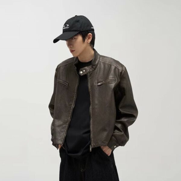 新款棕色復古皮衣【棕色M-XL碼，下單後與客服確認發貨尺碼】