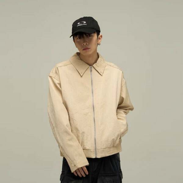 New vintage pleated Harrington jacket [Apricot color M-2XL, please confirm the delivery size with customer service after placing the order]