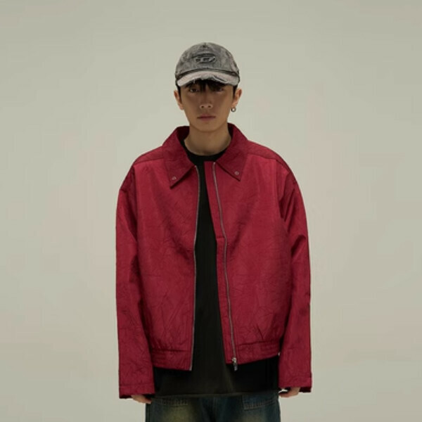New vintage pleated Harrington jacket [Red size M-2XL, confirm delivery size with customer service after placing order]