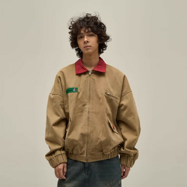 New retro casual Detroit jacket [Khaki M-XL sizes, confirm delivery size with customer service after placing order]