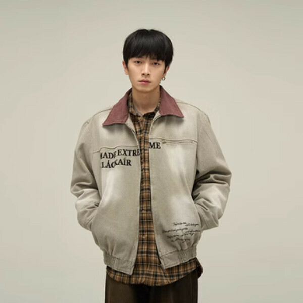 New retro Detroit embroidered work jacket [gray green M-2XL size, confirm delivery size with customer service after placing order]