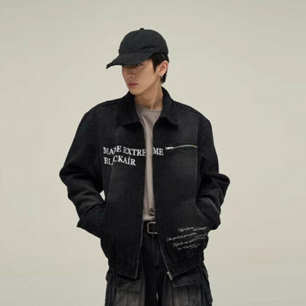 New retro Detroit embroidered work jacket [Black size M-2XL, confirm delivery size with customer service after placing order]
