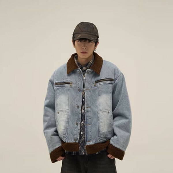 New style spliced ​​denim cotton clothing [blue quilted M-2XL size, please confirm the delivery size with customer service after placing the order]