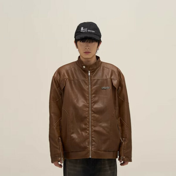 New washed and distressed niche motorcycle cotton clothing [Dark brown quilted M-XL sizes, please confirm the delivery size with customer service after placing the order]