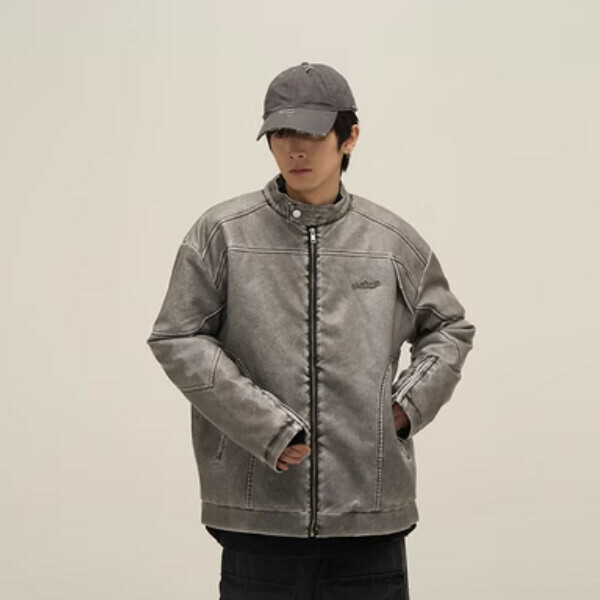 New washed and distressed niche motorcycle cotton clothing [Silver gray quilted M-XL sizes, confirm the delivery size with customer service after placing the order]