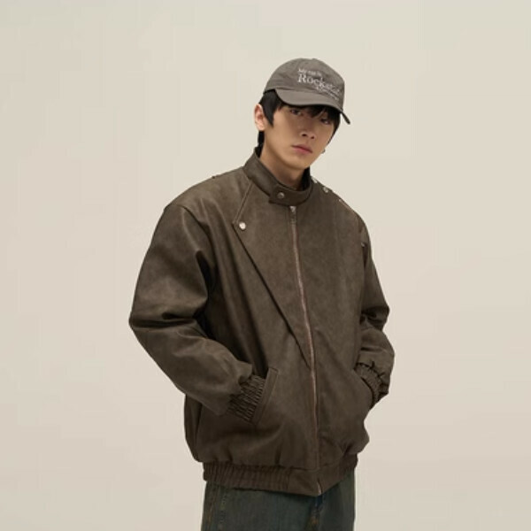 New deconstructed leather jacket [brown quilted M-XL sizes, confirm delivery size with customer service after placing order]