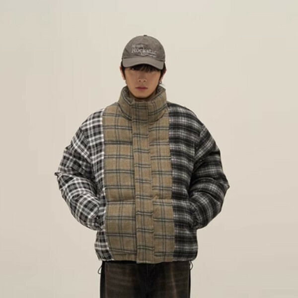 New style spliced ​​plaid thickened retro cotton clothing [plaid M-2XL size, please confirm the delivery size with customer service after placing the order]