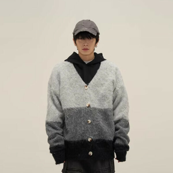 New contrasting color design V-neck cardigan sweater jacket [picture color M-XL, please confirm the delivery size with customer service after placing the order]