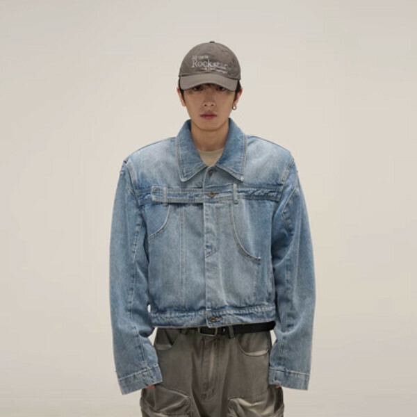 新款剪裁街頭設計感牛仔外套【藍色M-XL碼，下單後與客服確認發貨尺碼】