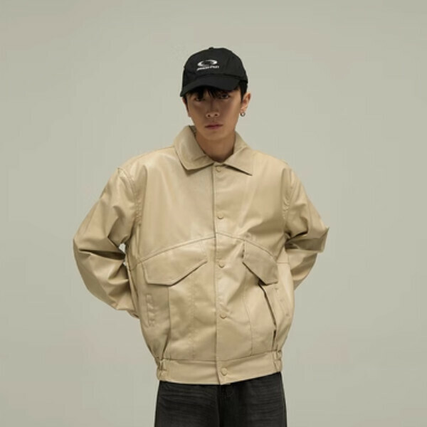 新款復古小眾設計感皮衣【杏色M-XL碼，下單後與客服確認發貨尺碼】