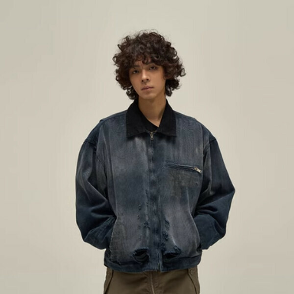 New style printed design ripped washed jacket [Blue S-XL sizes, confirm delivery size with customer service after placing order]
