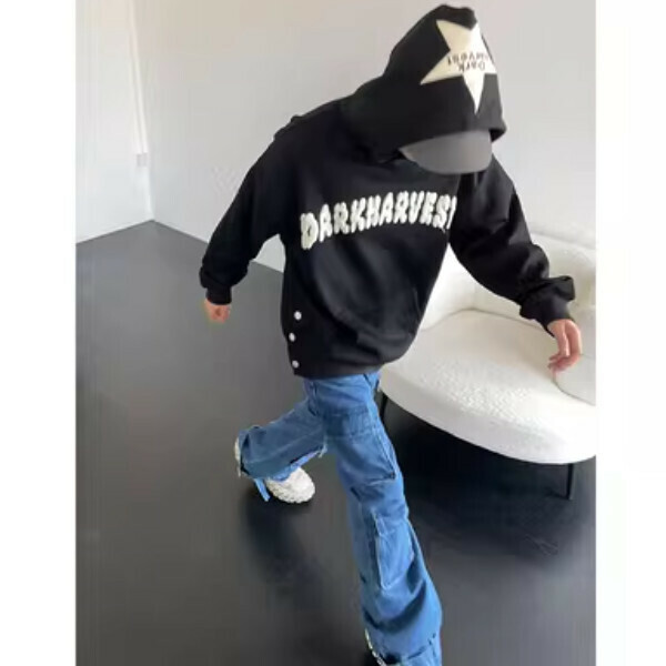 Hot selling ins letter design plus velvet thickened jacket [black silver fox velvet M-2XL size, confirm the delivery size with customer service after placing the order]
