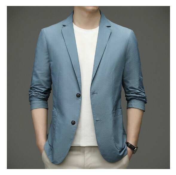 熱賣商務休閒西服上衣外套【M-4XL】【8888淺藍】 (下單後聯絡客服確認發貨尺碼) 