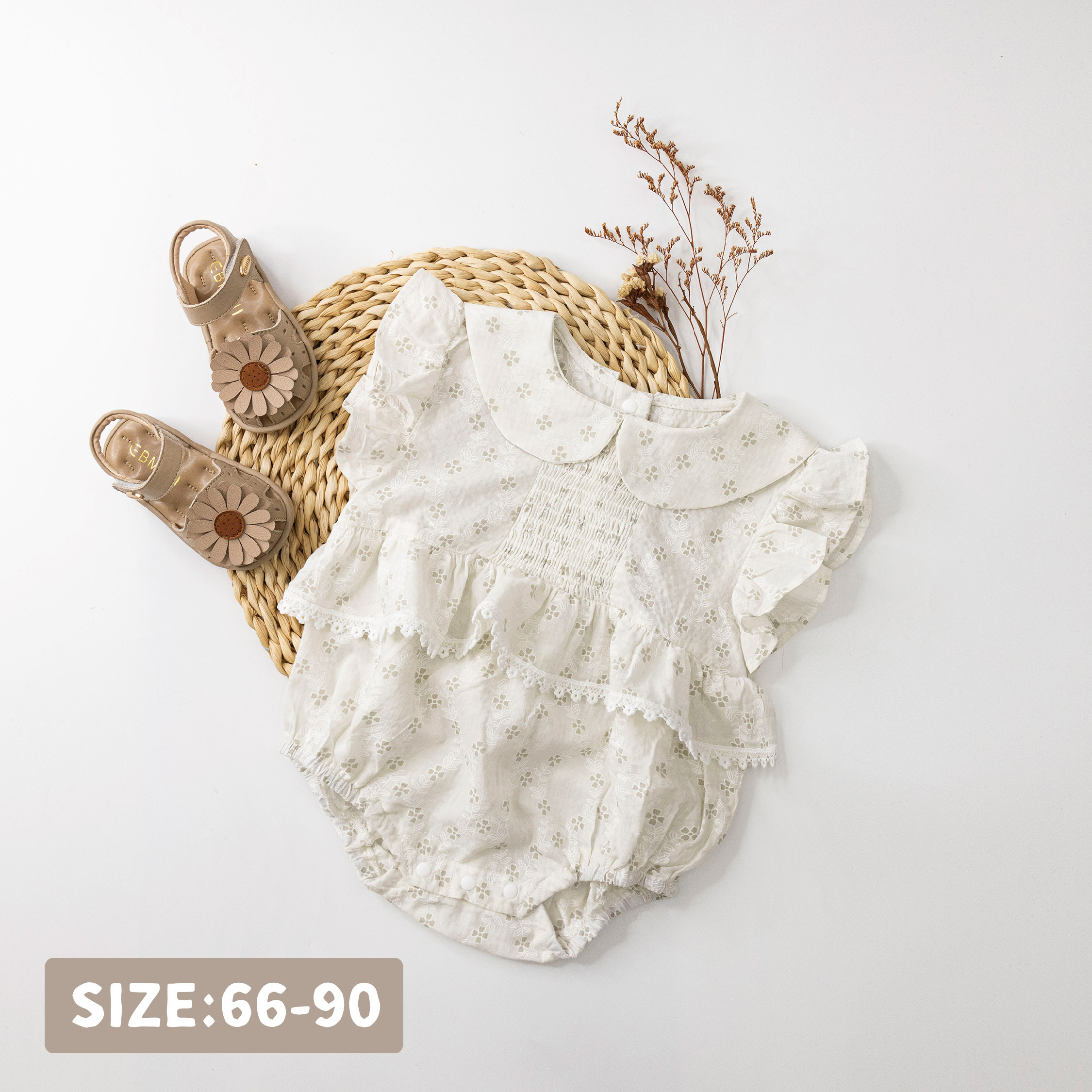 【JG0437】日系滿版花草荷葉拼接包屁衣