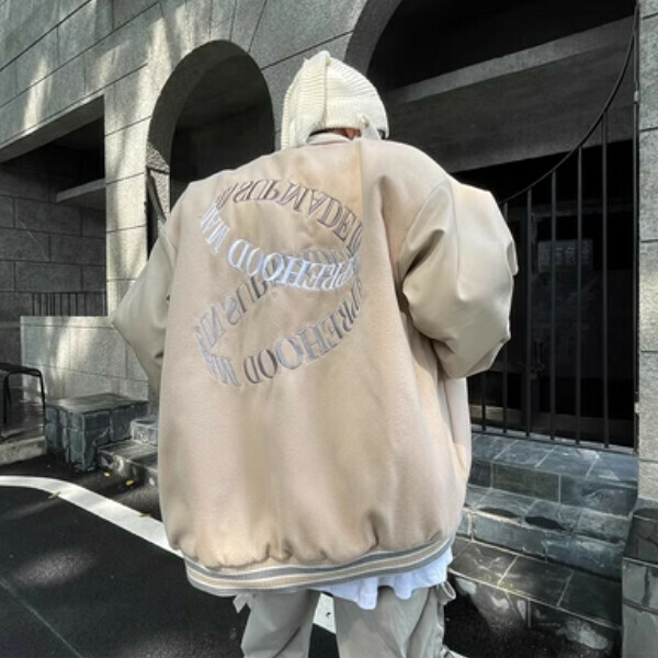 Hot-selling high street hip-hop baseball uniform jacket [Apricot spring style M-2XL size, confirm the delivery size with customer service after placing the order]