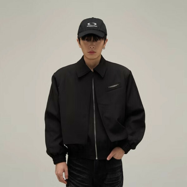 Hot selling cleanfit short wide fake two-piece casual jacket [Black M-XL sizes, confirm the delivery size with customer service after placing the order]