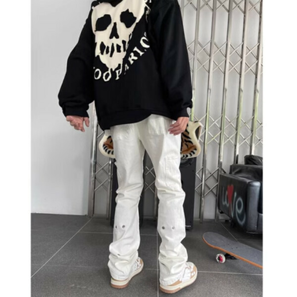 Hot selling Pi Shuai high street vibe style jeans [white S-2XL size, confirm the delivery size with customer service after placing the order]