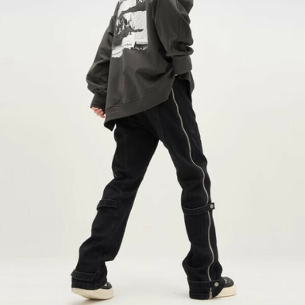 Hot selling Pi Shuai street yellow mud dyed work jeans [Black S-2XL size, confirm the delivery size with customer service after placing the order]