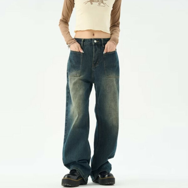 Hot selling high street retro denim couple pants [picture color S-2XL, please confirm the delivery size with customer service after placing the order]