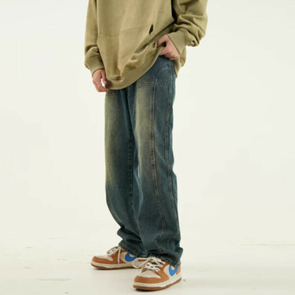 Hot selling oldschool Piushuai retro jeans [Blue S-2XL sizes, please confirm the delivery size with customer service after placing the order]