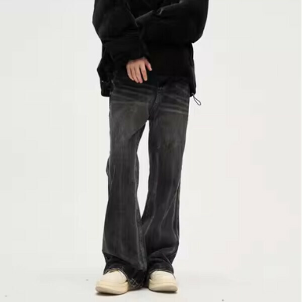 Hot selling retro micro-horn handsome street jeans [black S-2XL size, confirm the delivery size with customer service after placing the order]