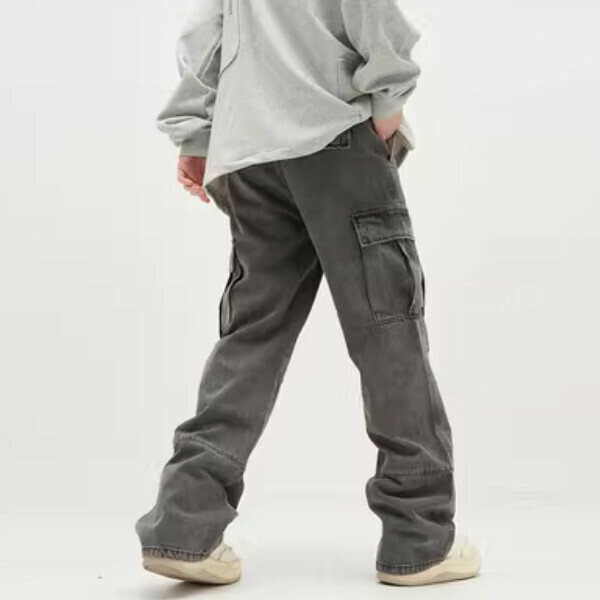 熱賣寬鬆直筒復古工裝牛仔褲【灰色S-2XL碼，下單後與客服確認發貨尺碼】