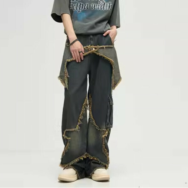 熱賣星星設計感復古牛仔褲【圖片色偏牛仔藍S-2XL碼，下單後與客服確認發貨尺碼】