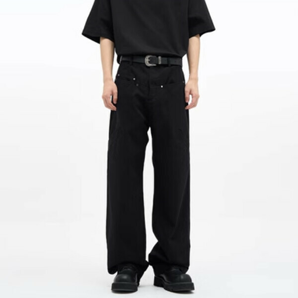 熱賣口袋裁剪高街工裝褲【黑色XS-XL碼，下單後與客服確認發貨尺碼】