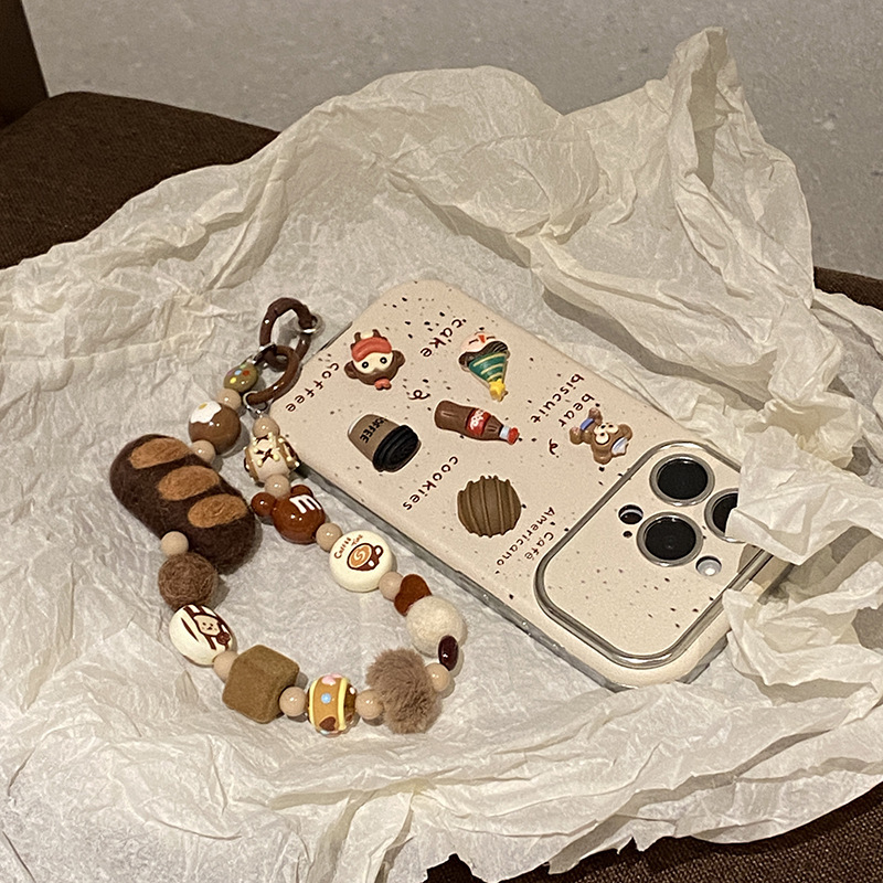 《4455》美式復古咖色系M豆毛氈麵包掛鍊