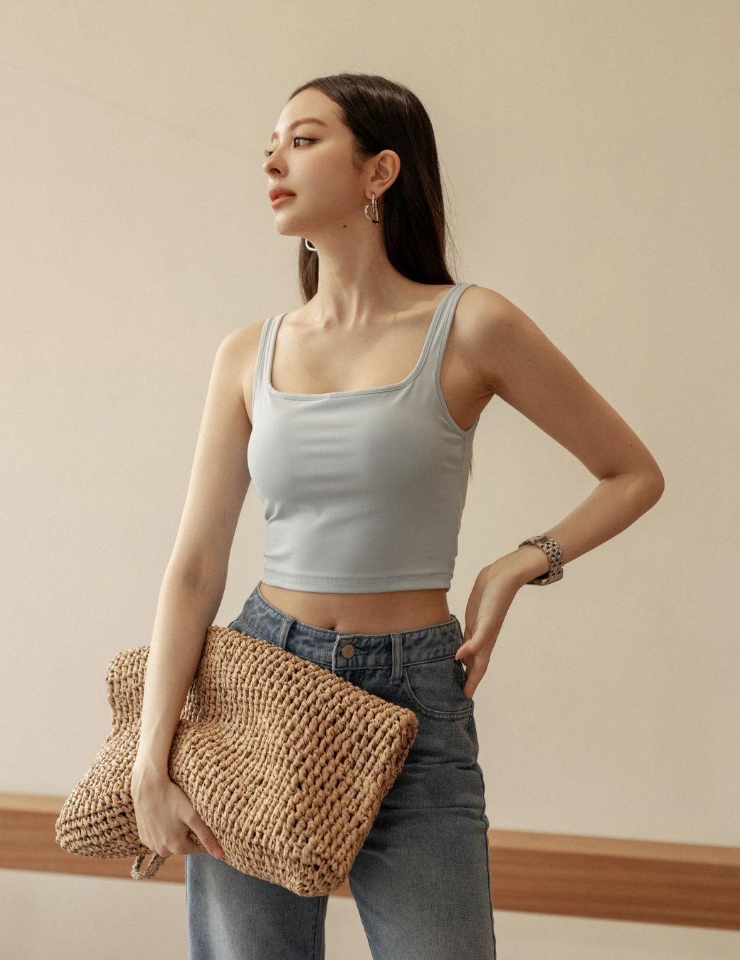 方領Bra top背心（淺藍色/3尺寸）