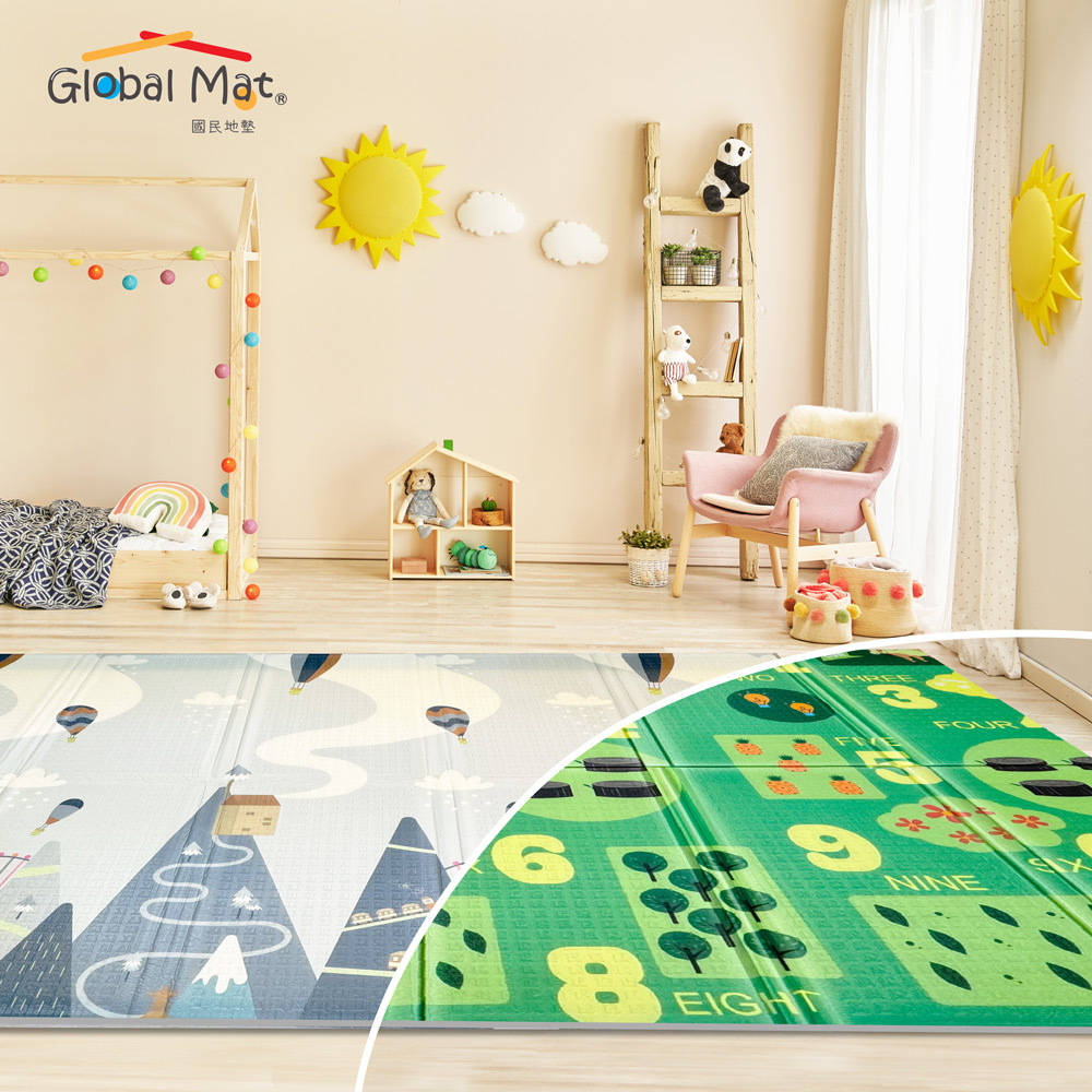 限時免運【Global mat】國民地墊 XPE 經典款 2CM 加厚雙面摺疊墊-熱氣球數數 C1 (200x150)
