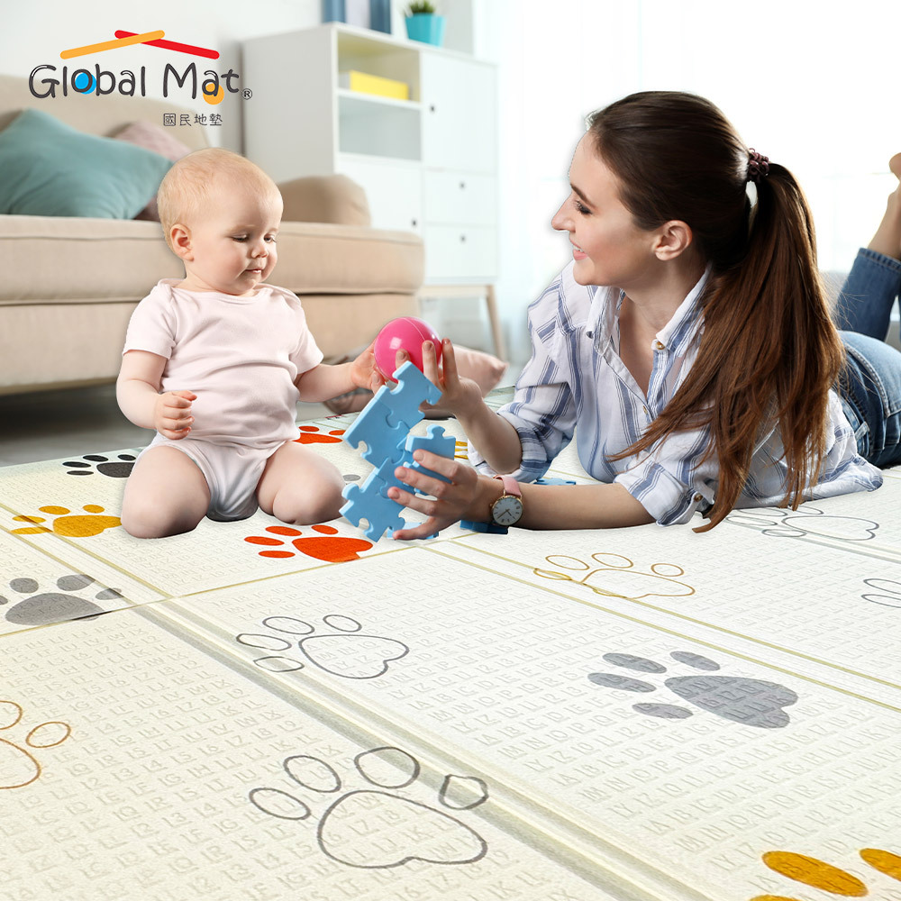 限時免運【Global mat】國民地墊 XPE 經典款 2CM 加厚雙面摺疊墊-可愛動物足跡C4 (200x150)