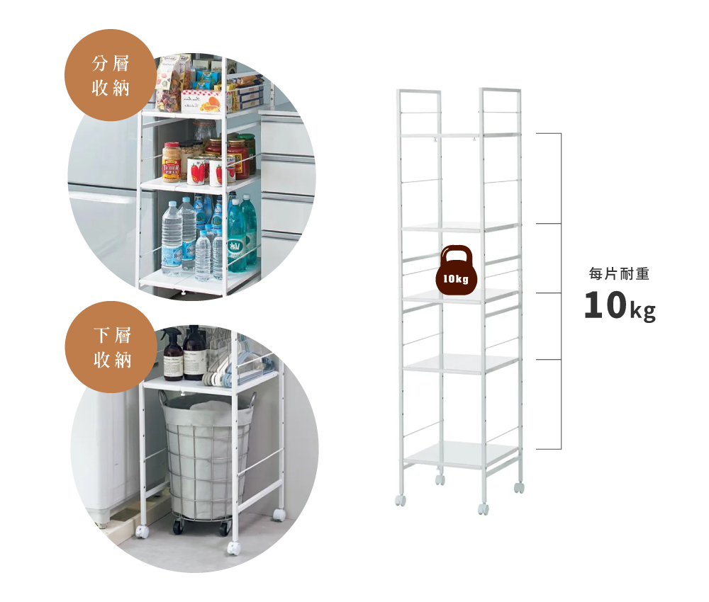 橫向伸縮調節式五層落地置物收納架 高180cm