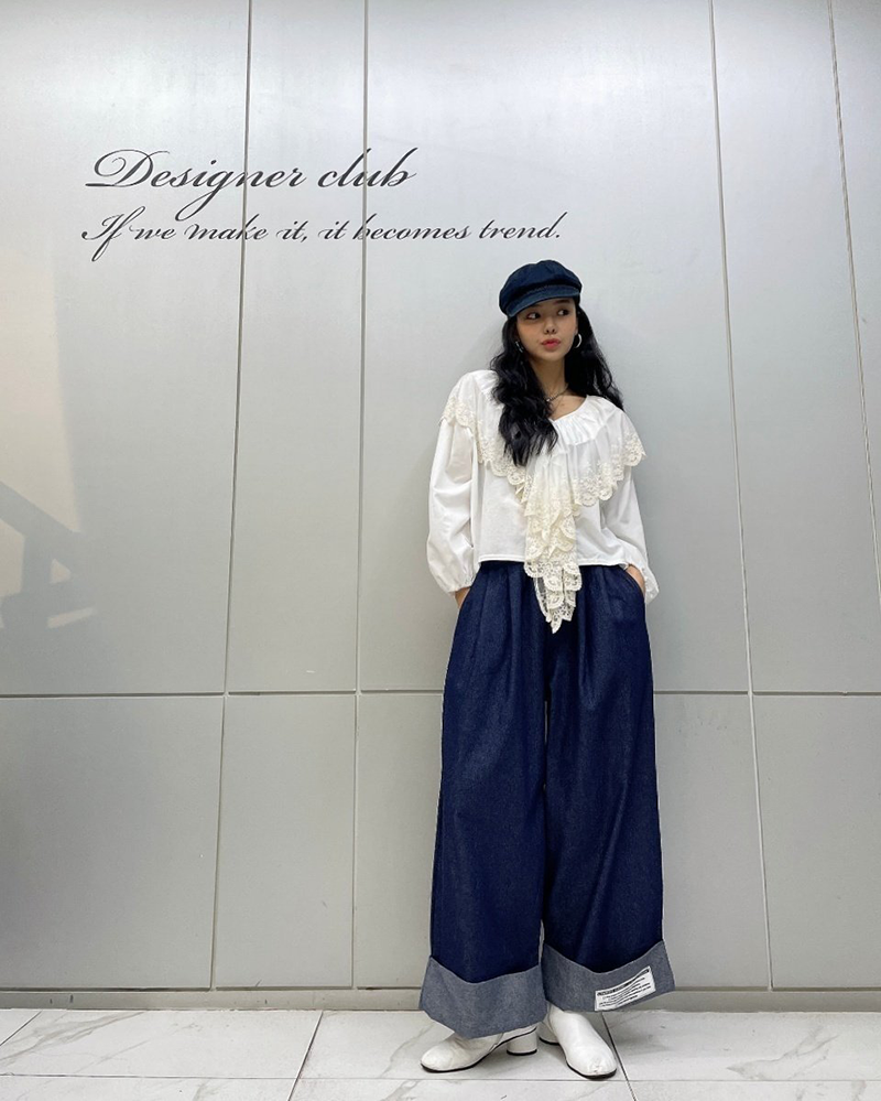 [現貨] 率性反摺牛仔寬褲 [ 藍色 / Free ]