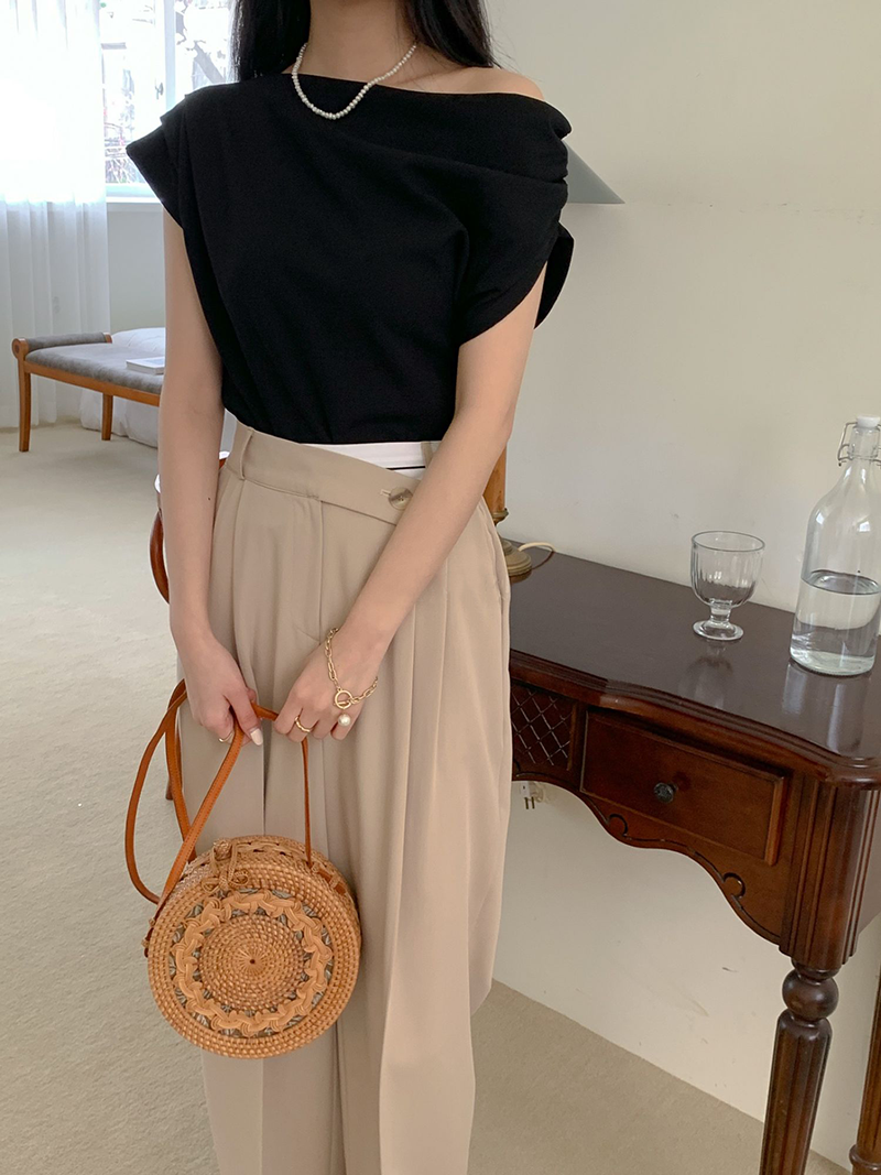 [現貨] 斜釦時尚長褲 [ 膚色 / Free ]