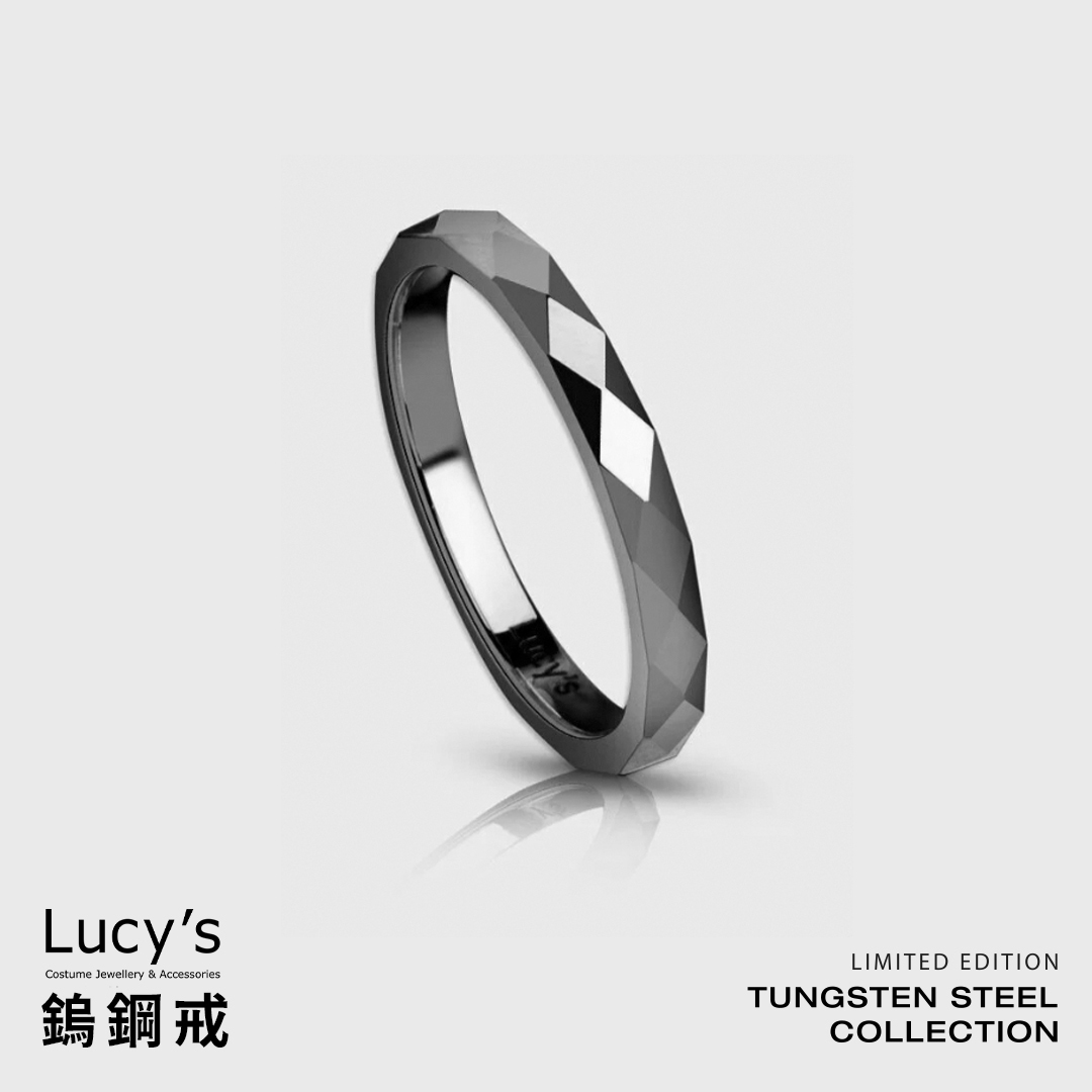 *鎢鋼戒｜2MM大菱格切割 (灰) 戒指 (112339-117016)