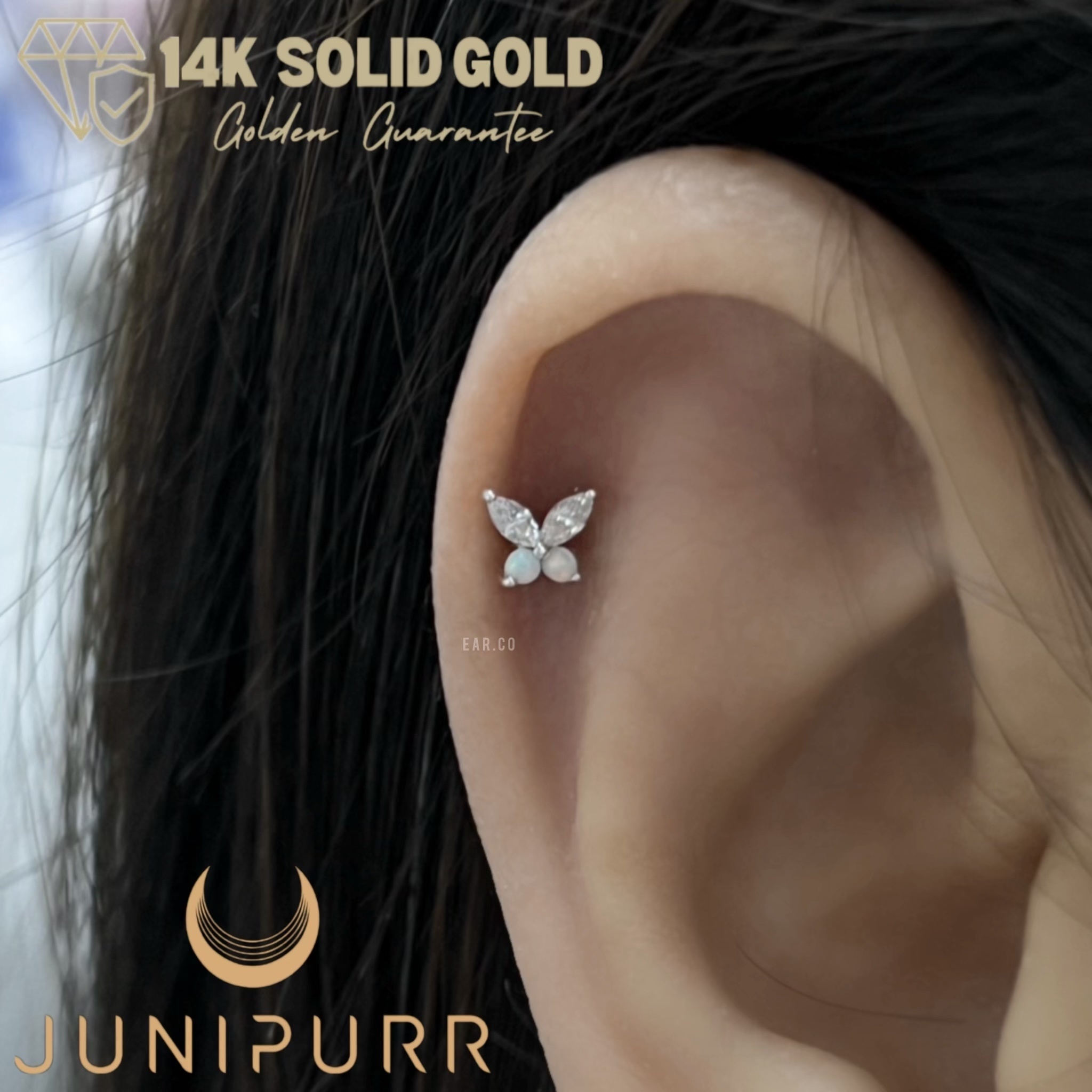 Fluttershy 單支平底耳環 - Junipurr 14K Gold