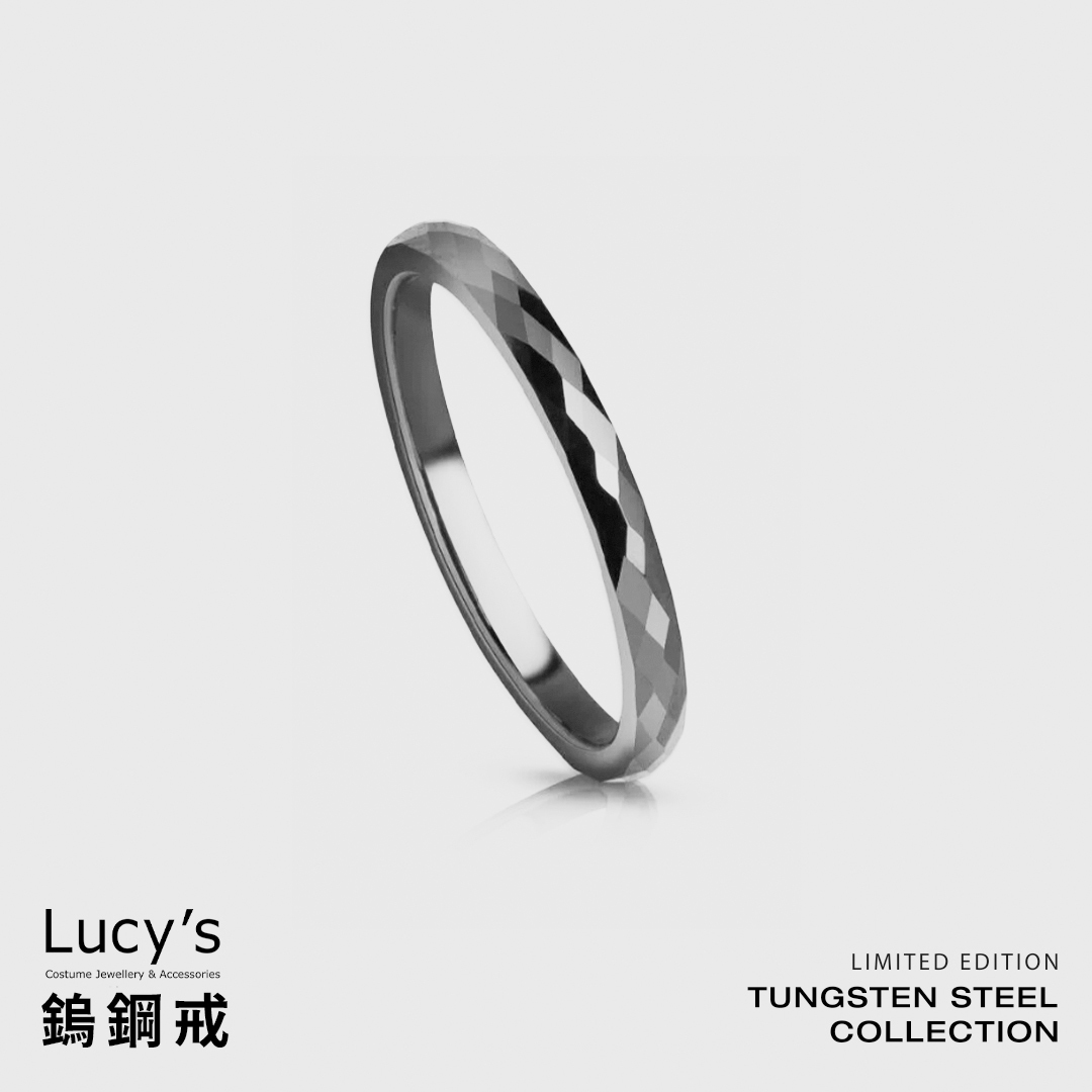 鎢鋼戒｜2MM密菱格切割 (灰) 戒指 (112320-117019)