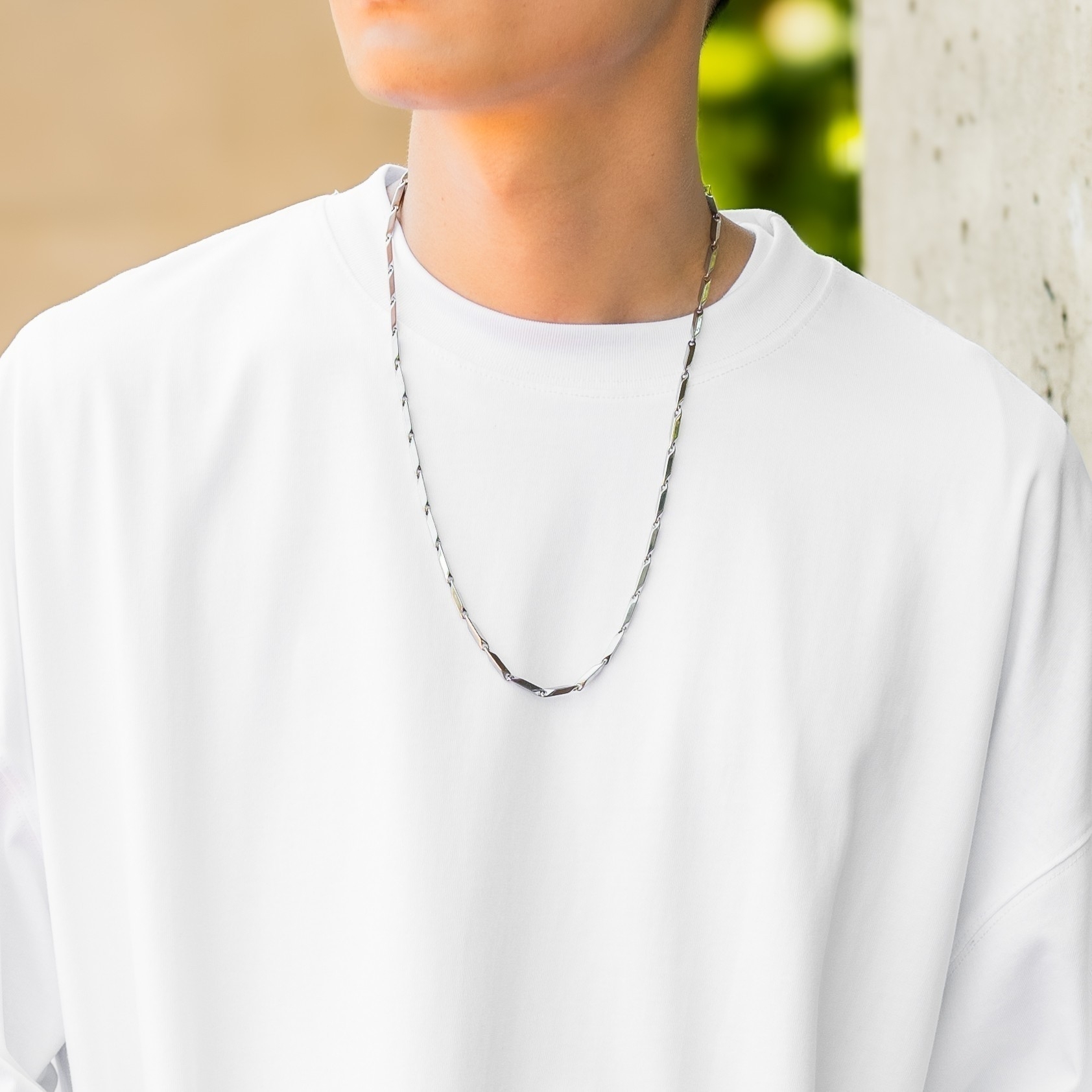 SBG 鈦鋼菱形竹葉幾何項鍊 B0141