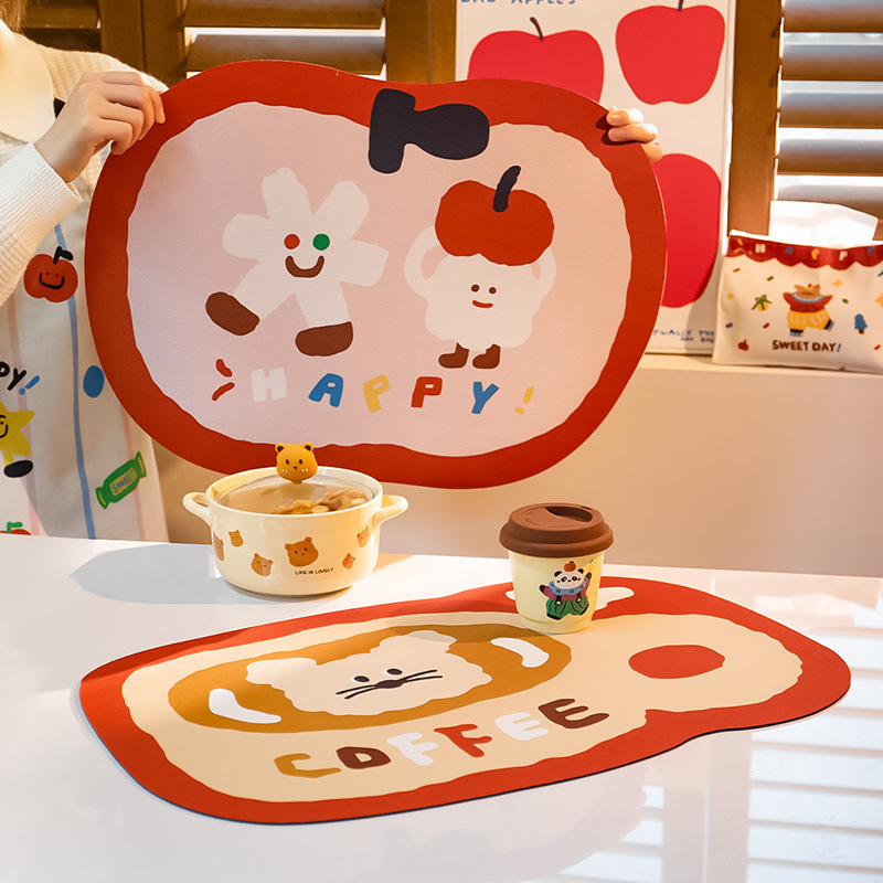 《4458》可愛蘋果/熊熊硅藻泥吸水桌墊