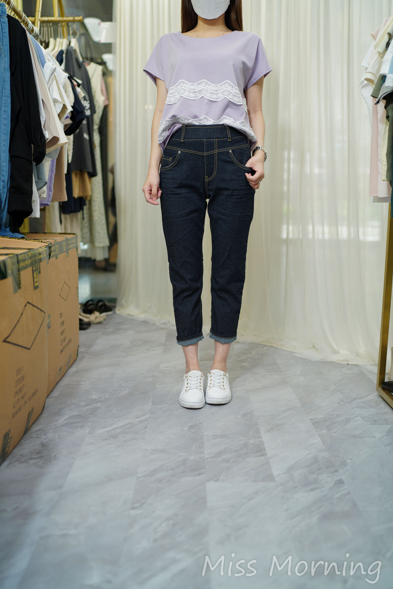 Lace點綴上衣(14041)&減3度boy cut 彈彈牛仔褲(33779)