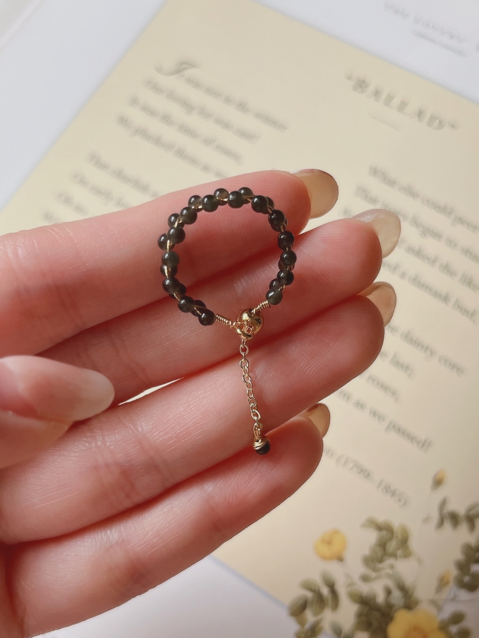 手工製作黑曜石水晶編織鍊戒