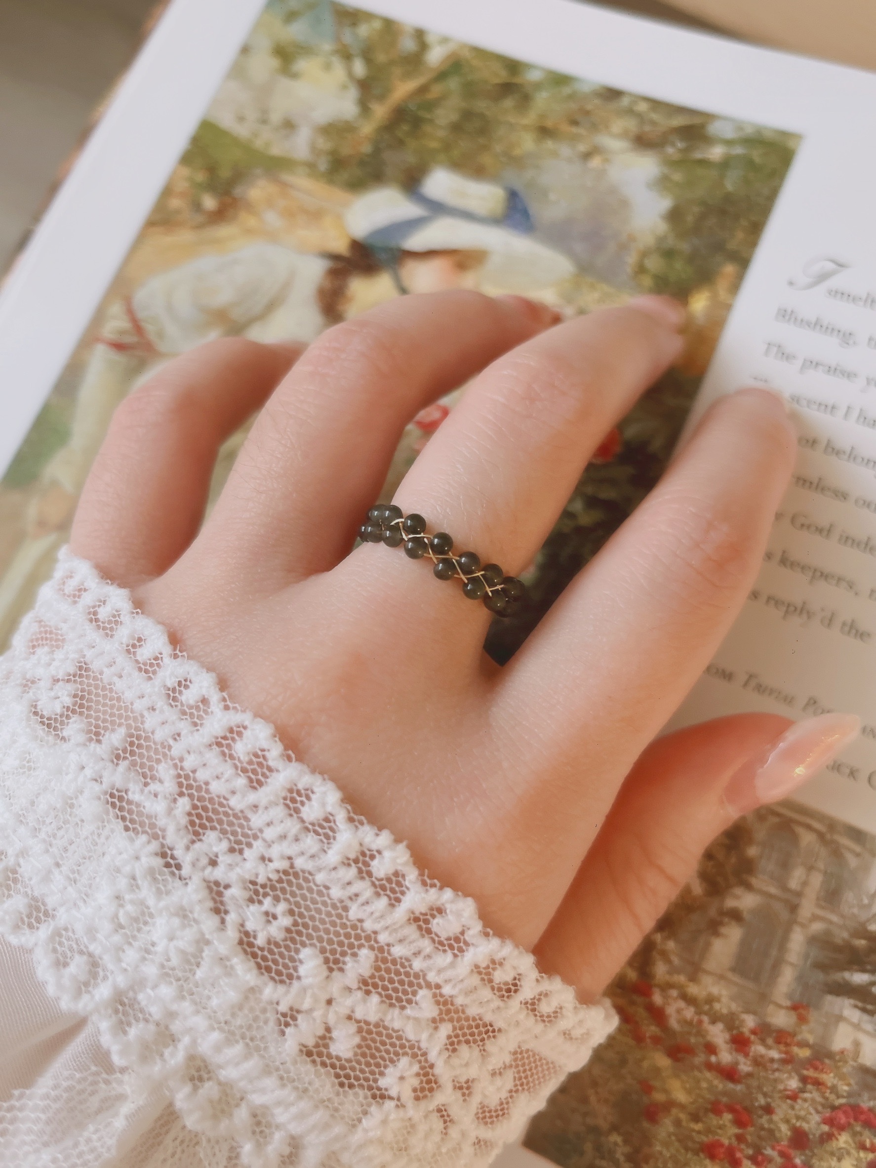 手工製作黑曜石水晶編織鍊戒