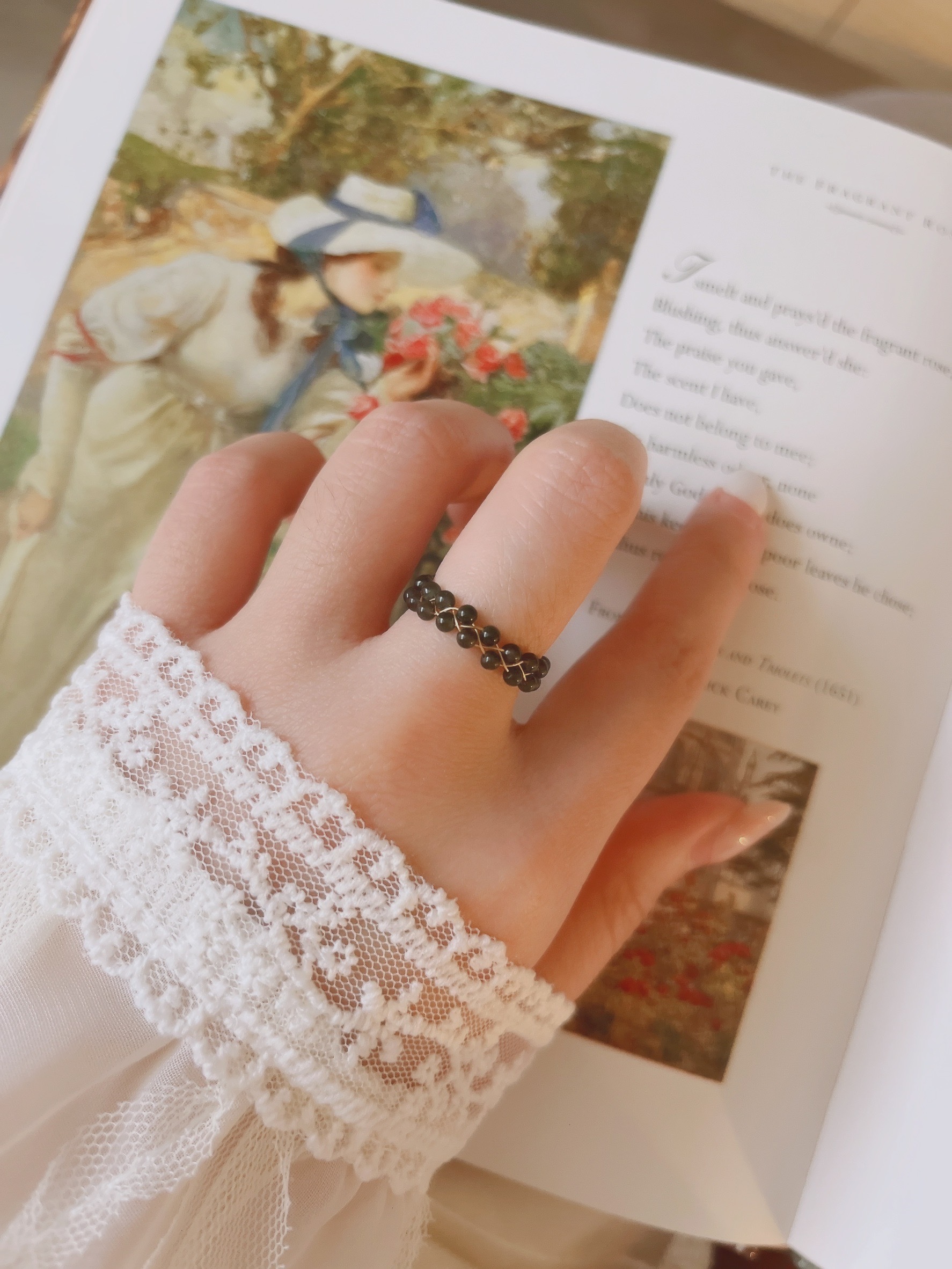 手工製作黑曜石水晶編織鍊戒