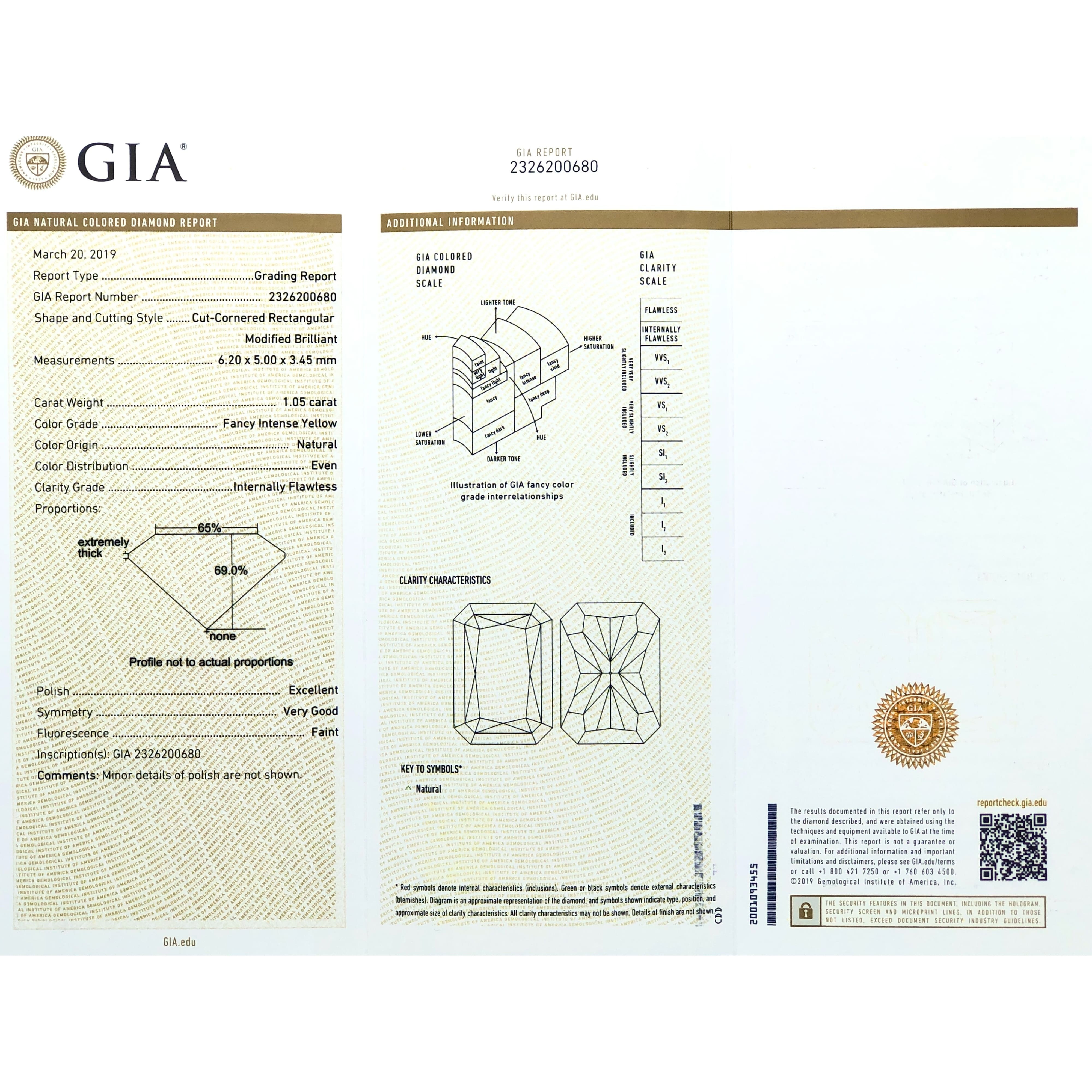 【GIA證書 濃彩"Intense"無瑕IF 天然鑽石1.05ct】